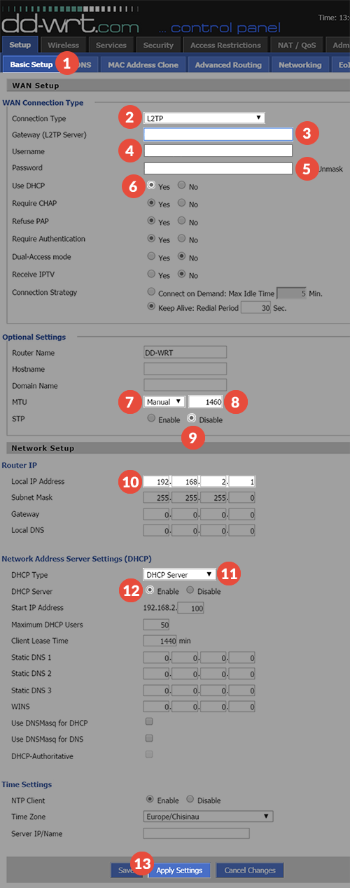 How to set up L2TP VPN on DD-WRT Routers: Step 1