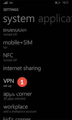 How to set up L2TP VPN on Windows Phone: Step 1