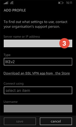 How to set up L2TP VPN on Windows Phone: Step 3