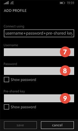 How to set up L2TP VPN on Windows Phone: Step 7