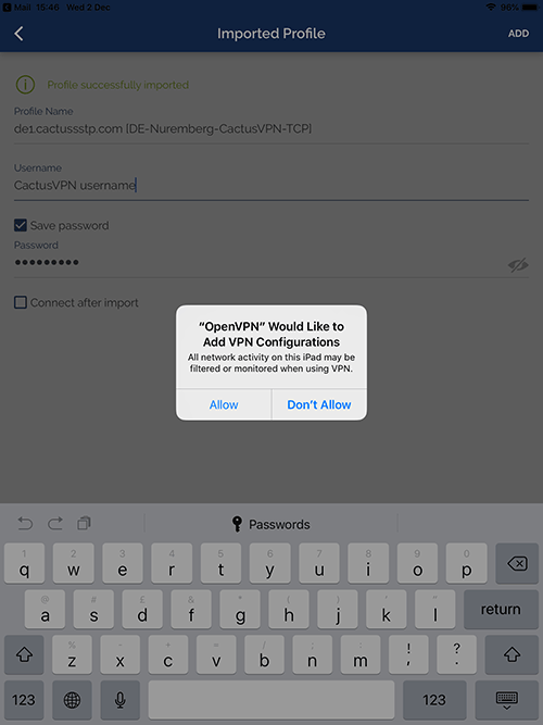 How to set up OpenVPN on iPad: Step 3