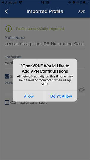 How to set up OpenVPN on iPad: Step 3