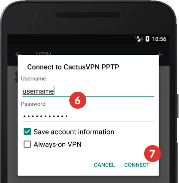 How to set up PPTP VPN on Android Nougat: Step 7