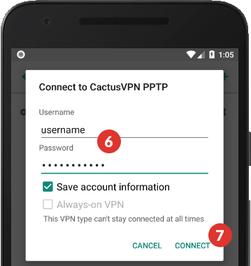 How to set up PPTP VPN on Android Oreo: Step 7