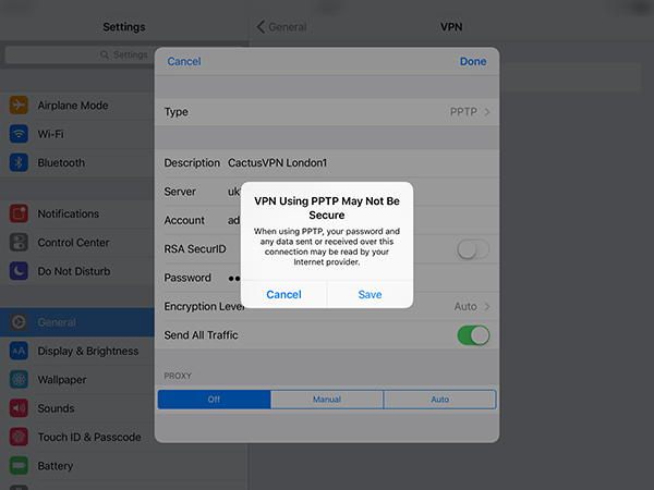 iPad PPTP VPN Setup: Step 7