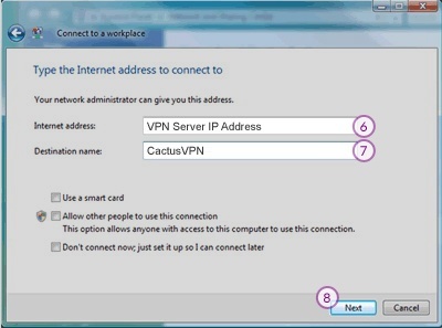 How to set up PPTP VPN on Windows Vista: Step 5