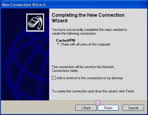 How to set up PPTP VPN on Windows XP: Step 8
