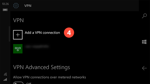 How to set up PPTP VPN on Windows 10 mobile: Step 4