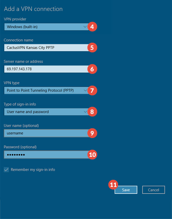 How to set up PPTP VPN on Windows 10: Step 3