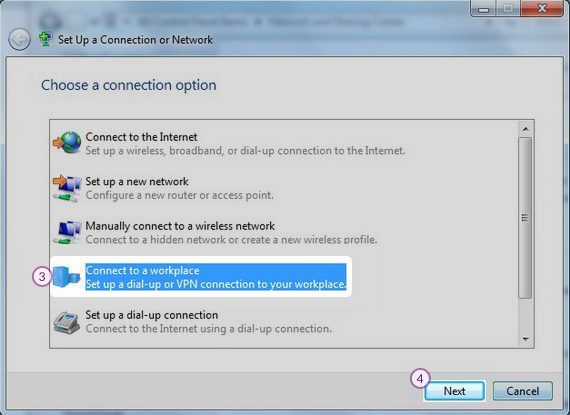 How to set up PPTP VPN on Windows 7: Step 3