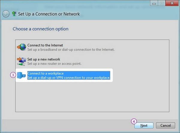 How to set up PPTP VPN on Windows 8: Step 3