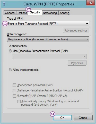 How to set up PPTP VPN on Windows 8: Step 8