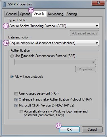 How to set up SSTP VPN on Windows Vista: Step 7