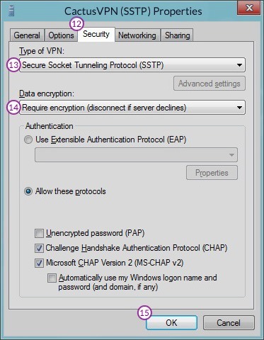 How to set up SSTP VPN on Windows 8: Step 8