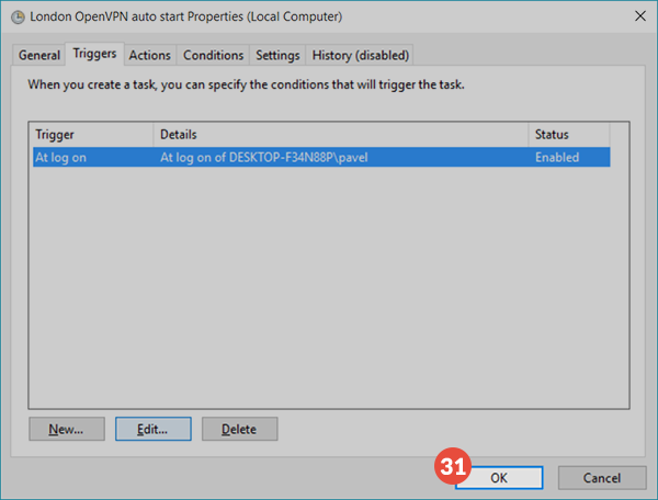 How to autostart OpenVPN GUI on Windows: Step 17