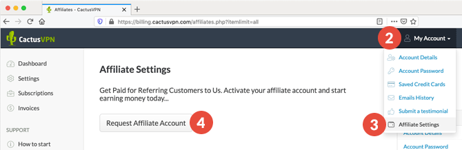 How to become a CactusVPN affiliate. Step 2