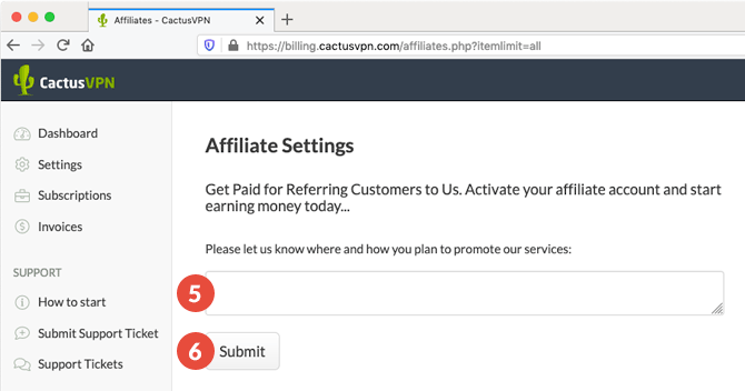 How to become a CactusVPN affiliate. Step 3