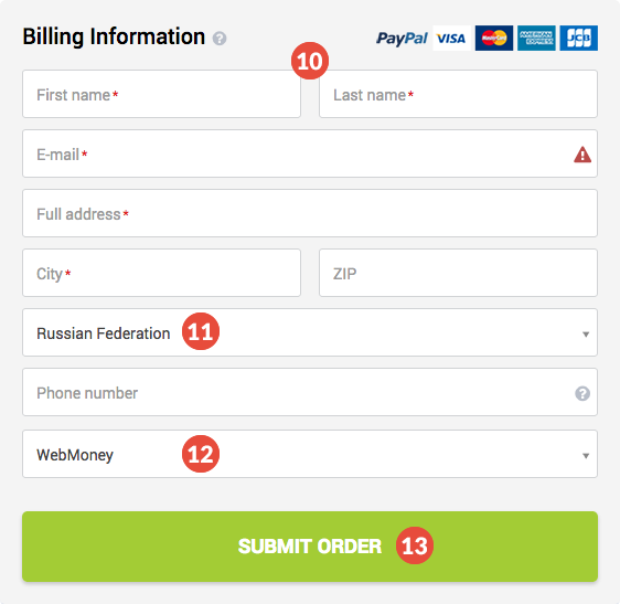 How to make a new orderd with Alipay, Boleto Bancario, Web Money, Yandex.Money or Qiwi: Step 4