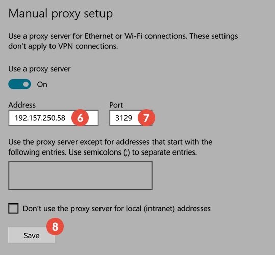 How to set up proxy on Edge: Step 5