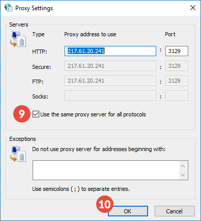 How to set up proxy on Internet Explorer: Step 4