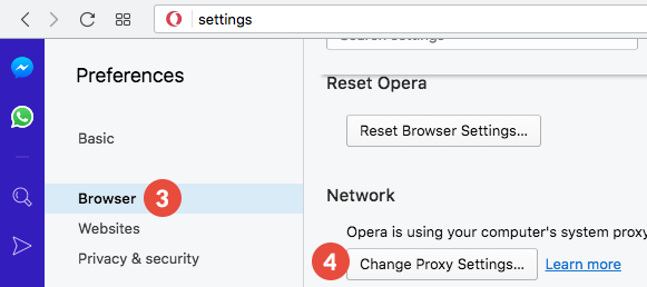 How to set up proxy on Opera for macOS: Step 2