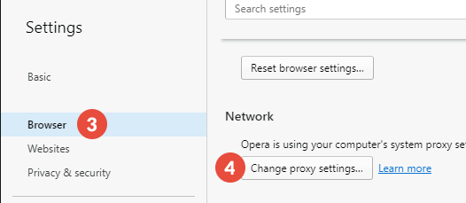 How to set up proxy on Opera for Windows: Step 3