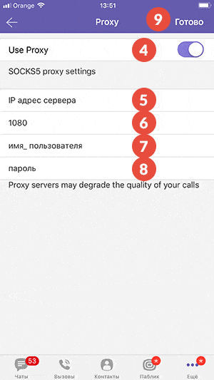 Как настроить прокси на Viber для iOS: Step 4