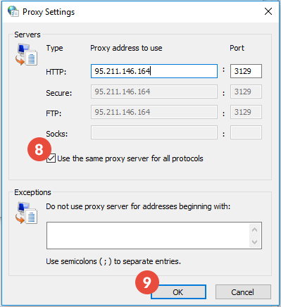 How to set up proxy on Windows: Step 5