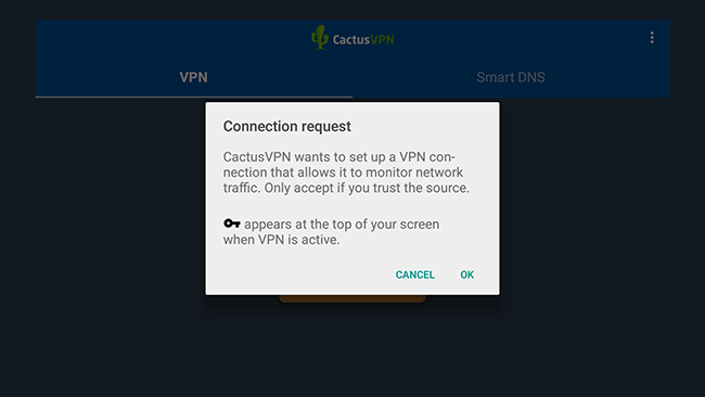 How to set up CactusVPN App for Android TV: Step 8