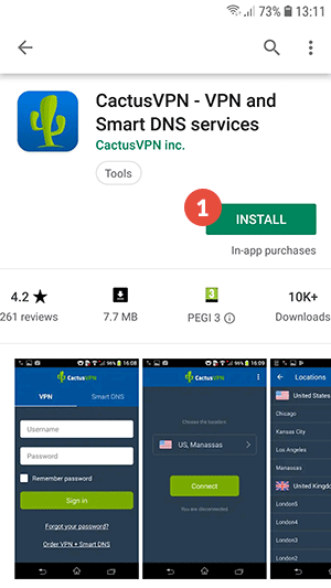 How to set up CactusVPN App for Android: Step 1