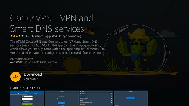 How to set up CactusVPN App for Fire TV: Step 1