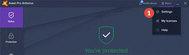 How to exclude files from scanning in Avast Antivirus: Step 1