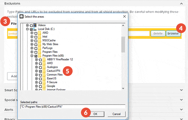 How to exclude files from scanning in Avast Antivirus: Step 3