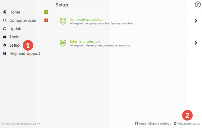 How to exclude files from scanning in ESET NOD32 Antivirus: Step 1