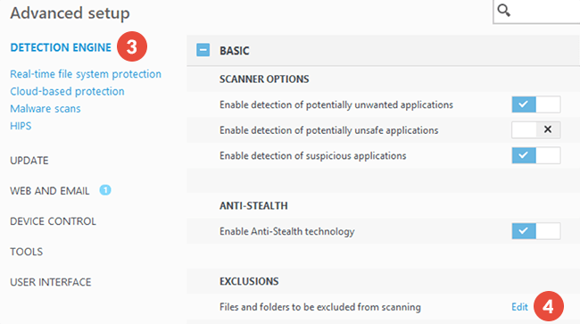 How to exclude files from scanning in ESET NOD32 Antivirus: Step 2