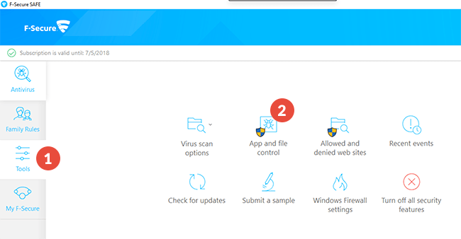 How to exclude files from scanning in F-Secure Antivirus: Step 1