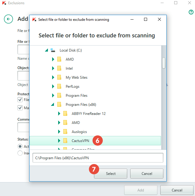 How to exclude files from scanning in Kaspersky Antivirus: Step 5