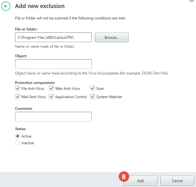 How to exclude files from scanning in Kaspersky Antivirus: Step 6