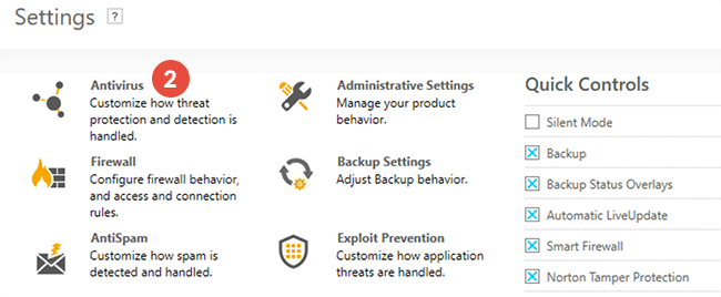 How to exclude files from scanning in Norton Antivirus: Step 2