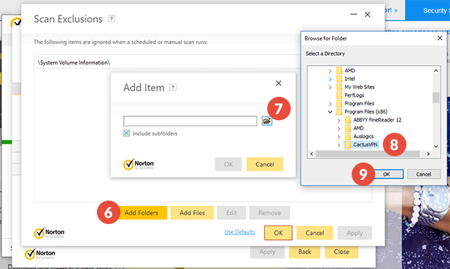How to exclude files from scanning in Norton Antivirus: Step 4