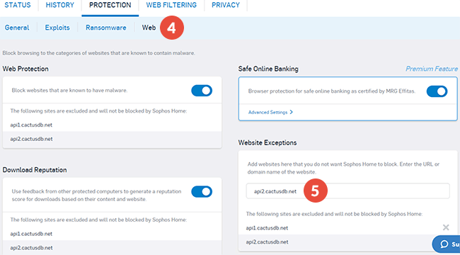 How to exclude files from scanning in Sophos Home: Step 2