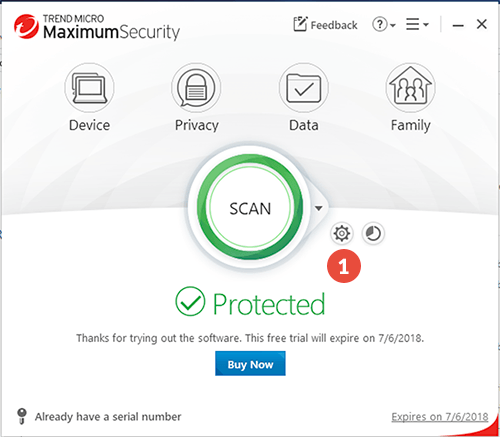 How to exclude files from scanning in Trend Micro Antivirus: Step 1