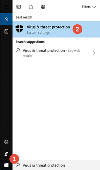 How to exclude files from scanning in Virus & Threat Protection for Windows 10: Step 1