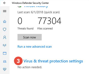How to exclude files from scanning in Virus & Threat Protection for Windows 10: Step 2