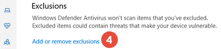 How to exclude files from scanning in Virus & Threat Protection for Windows 10: Step 3