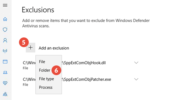 How to exclude files from scanning in Virus & Threat Protection for Windows 10: Step 4