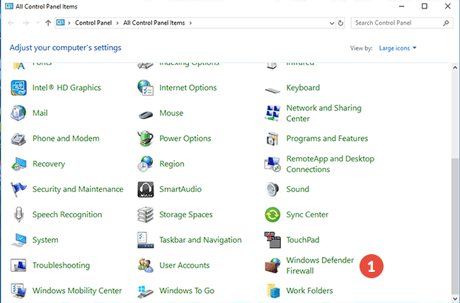 How to add exclusions for Windows Defender Firewall in Windows 10: Step 1
