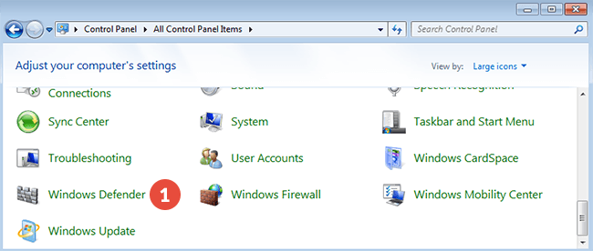 How to add exclusions for Windows Defender Firewall in Windows 7: Step 1