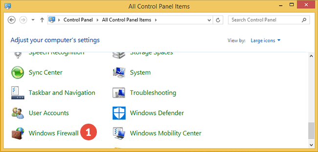 How to add exclusions for Windows Firewall in Windows 8: Step 1