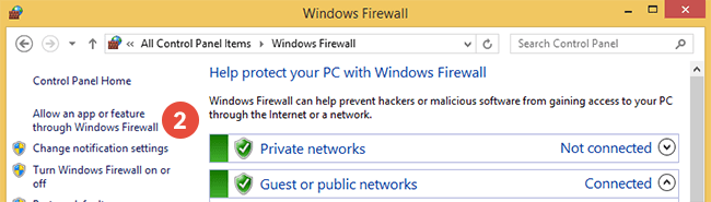 How to add exclusions for Windows Firewall in Windows 8: Step 2